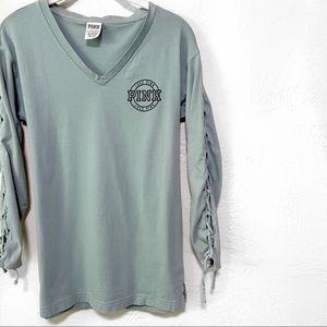 Victoria’s Secret PINK V Neck Lace Up Campus Tee